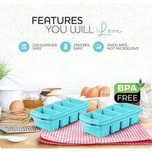 Silicone Freezer Tray With Lid - Soup Freezer Container Molds - Large Cube Tray - Makes 8 1 Cup Portions Cubes, 2 - Pack Freezer Storage Food Soups Meal Prep - Oven Dishwasher -