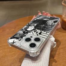 Phone Case Featuring A Black And White Graffiti Anime Character Of Geto Suguru, For IPhone Models 16, 16E, 15, 14, 13, 12 Mini, 11 Pro Max, X, XR, XS Max, 8, 7, And E Plus - A Transparent, Ultra-Thin Back Cover With A Creative Minimalist Design That Offers Four-Corner Shockproof Protection.