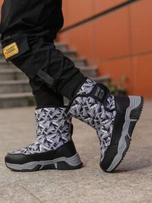 1 Pair Snow Boots, Thermal Lined, Thick Shoes For Boy & Girl, Suitable For Autumn/Winter Outdoor Travel, Warm Teenage Hiking Trekking Shoes, Anti-Slip, Water-Resistant, Black Plaid