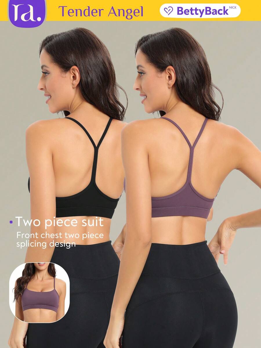 Tender Angel 2pcs Women Sports Bra Set, Removable Padded One-Shoulder Minimalist Racerback Yoga Bra Tops - Multicolor - View 1