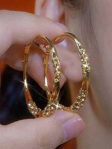 Sterling Silver Twisted Ruffled Hoop Earrings - Women's Sparkling Rhinestone  Statement Jewelry, Perfect For Party & Daily Wear - Vàng - Xem 1