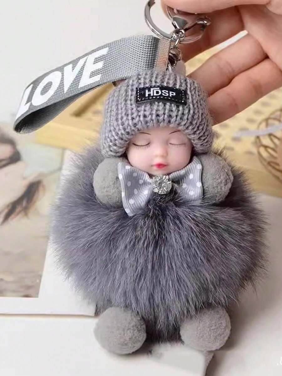 1 pieza Llavero de peluche suave y lujoso de color vibrante, colgante de muñeco de peluche dormido adorable como accesorio para mochila, regalo, bolso o accesorios de coche