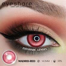 EYESHARE 1 Pair Halloween Colored Contact Lenses, Anime Makeup, Red Contact Lenses, Blue/Pink Contact Lenses For Cosplay, Green Contact Lenses For Eyes, Yearly Use, 14.0mm - No Power - 紅色 - 查看 3