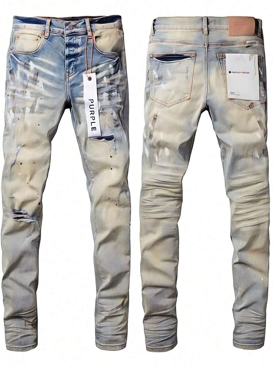 Men's And Women's Jeans, Painted Worn-Out African American High Street Denim Pants, Men's Perforated Art New Harajuku, Men's And Women's Patch Denim Shorts - 淺色水洗藍 - 查看 1