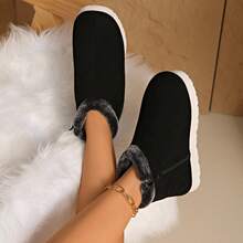 Damen Schwarze Mode Schneestiefel, flache warme Winterschuhe, kurze Winterstiefel