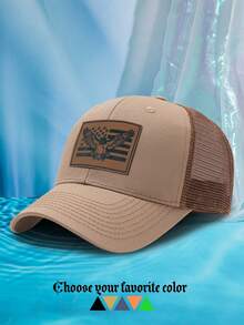 1pc Men's Personalized Leather Label BOSTON Laser Slogan Casual Outdoor Fashion Breathable Adjustable Size Hard Top Baseball Mesh Cap, Suitable For Daily Wear - H - View 12