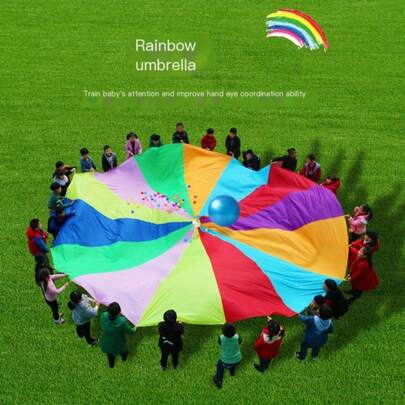 6ft Rainbow Play Parachute With Handles | Indoor & Outdoor Play Equipment, Suitable For Parent-Child Interaction & Group Games, Rich Play Experience