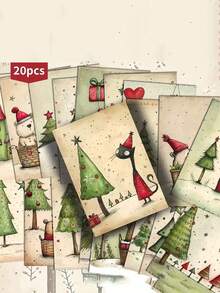 20 Stücke Vintage Weihnachten süße Tier Weihnachtsbaum Postkarten - 4*6 Zoll Vintage Junk Journal Papier Klassische Pin-Up Mädchen Einsätze - Sammlerstück dekorative Postkarten - geeignet für Scrapbooking und Basteln