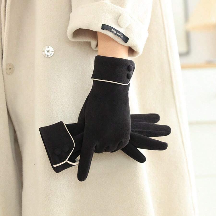 1 Pair Of Warm Suede Winter Gloves - With Touchscreen Lining And Fuzzy Design, Suitable For Outdoor Activities And Commuting, Essential Winter Wear, Warm And Comfortable Touchscreen Gloves Fall Clothes For Women