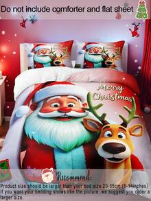 3pcs Santa Claus And Elk Digital Print Duvet Set Set (1 Piece Duvet Cover 2 Pieces Pillowcase Without Core) Polyester Fiber Super Soft Skin-Friendly Bedding Set Christmas Decorations Suitable For Various Bed Sizes Ideal For Gifting Christmas - Multicolor - View 6