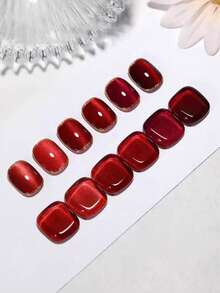 NAI SHI Nail Polish 12ML Capacity, 2025 Autumn And Winter Season, New Year New Style, Women's Gift With Dazzling Glass Beads, Titanium Gold Red Mirror, Wine Red Ruby Crystal Cat Eye Gel Nail Polish. Suitable For All Seasons, Wine Red Translucent Cat Eye Magnetic Nail Beauty. Use With Base Coat And Top Coat, Requires UV Lamp. - Multicolor - View 6