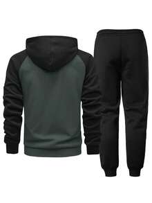 Set di felpa con cappuccio e pantaloni della tuta da uomo con stampa personalizzata a contrasto, abbigliamento sportivo casual alla moda con tasche e vita con coulisse, adatto come regalo per marito o fidanzato