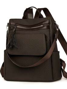 Balo đa năng thông thường mới, màu trơn, thời trang tối giản, nhẹ, dành cho nữ khi đi chơi ngoài trời, đi làm, du lịch - Cà phê nâu - Xem 2