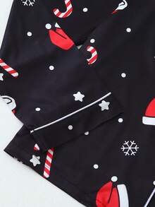 [Dreamery]Christmas Print Women Long Sleeve Pajama Set, Fall Winter Clothes - Black - View 5
