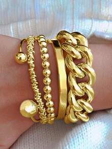 Vintage Elegant Retro Coin Style Random 56pcs/48pcs/32pcs/19pcs/5pcs Metal Bling Rhinestone Flower Ring, Y-Shaped Long Necklace, Hammered Bracelet, Asymmetrical Geometric Earrings, Faux Pearl Beaded Bracelet & Anklet Jewelry Set, Ideal For Women & Men, Summer, Party, Date, Holiday, Gift - Multicolor - View 18