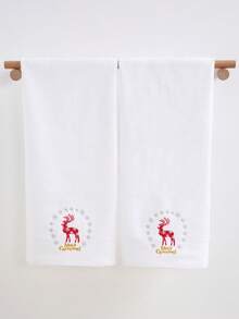 QIBHI 3/2/1件装圣诞毛绒浴巾/浴巾，驯鹿和圣诞卡车图案，吸水性强，柔软舒适，圣诞礼物及装饰浴巾，适用于美容院、酒店、运动场所、家居等，可作毛巾、护肤浴巾使用。 - 白色 - 查看 7