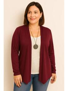 Women's Plus Size Retro Lightweight Cardigan G1 G2 G3 Long Sleeve Kimono Cardigan - 酒紅色 - 查看 3