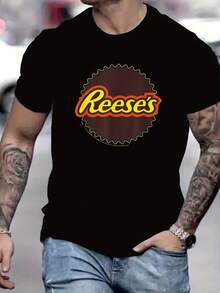 Men's Black Short-Sleeve T-Shirt, This Sleek Men's T - Shirt Showcases The Iconic Reese's Logo, It's A  And Stylish Way To Flaunt Your Love For The Delicious Peanut Butter Cups. Round Neck, Hot Selling Top Tee, Summer New Arrival T-Shirt Thanksgiving Turkey Shirt Men Lake Weekend Shirt Men Workout Shirt Men 2025 Gym Shirt Men Black T Shirt Men - Black 6 - View 1