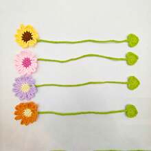 6 款手工雏菊和向日葵书签 - 鲜艳的钩针花卉图案，粉色、橙色和紫色，涤纶纤维，是送给读者的理想礼物，可用作窗帘带或汽车装饰 - 彩色 - 查看 10