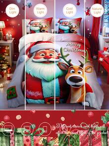 3pcs Santa Claus And Elk Digital Print Duvet Set Set (1 Piece Duvet Cover 2 Pieces Pillowcase Without Core) Polyester Fiber Super Soft Skin-Friendly Bedding Set Christmas Decorations Suitable For Various Bed Sizes Ideal For Gifting Christmas - Multicolor - View 7