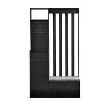 Flurgarderobe mit gepolsterter Aufbewahrungsbank, multifunktionaler Flur-Schuhschrank mit Stecktafel, moderne Garderobe mit 4 Haken für Eingangsbereich, Waschküche, Schwarz,H180/B100/T35 cm