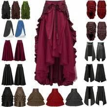 Cos Women's Vintage Spring Solid Color Waist Cinched Midi Skirt Activity Dance Skirt Cosplay Costume - 復古短裙綠色 - 查看 2