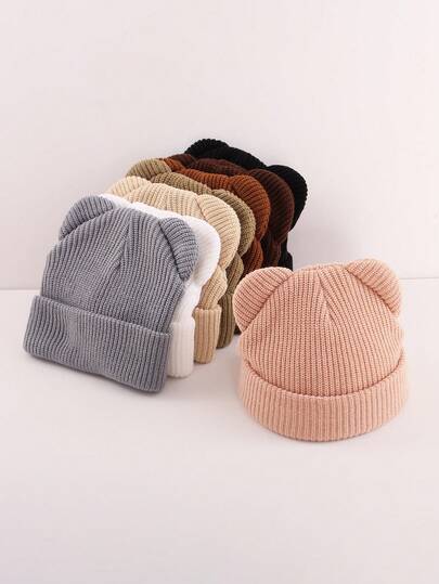 1 szt. Dziecięca dzianinowa czapka z uszami misia – wielokolorowa, urocza na zimę i do noszenia na co dzień