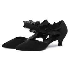 Womens Kitten Heel Closed Toe Pumps Slip On Dress Shoes With Flower Comfortable Formal Party Dance Heels - Màu đen mát mẻ - Xem 4