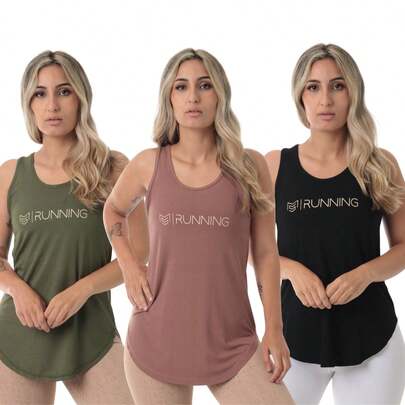 Kit 3 Camisetas Feminina Running Sallada Mista MARROM/PRETO/VERDE