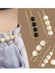 New Faux Pearl Waist Adjustment Tool! Dual Functions Of Waist Tightening/Reduction & Anti-Exposure Versatile For Pants Skirt Waist Also Can Be Used As Brooch Essential For Sweet Ladies Y2K