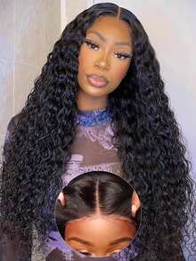 Eulisi 5X5 蕾丝闭合假发，真人发质，可穿戴，无胶假发，真人发质，预拔，预剪，180% 密度，水波纹蕾丝前假发，60% 真人发质，适合女性，适合卷发 - S1 - 查看 3