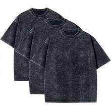 3 Pack Oversized Shirts Men Stone Washed Vintage Graphic Tees Heavyweight Cotton Shirts Loose Fit Casual Tshirts - 3 件黑色 - 查看 1