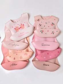 2 Stücke personalisierte Baby Lätzchen, weiche Silikon Lätzchen mit Klettverschluss, wasserdicht und fleckresistent, geeignet für Babys Jungen und Mädchen, personalisierte Geschenke mit Rosen, Einhorn, Regenbogen, Engel Motiven, ganzjährig, Valentinstag Serie - Verschiedenfarbig - Übersicht 4