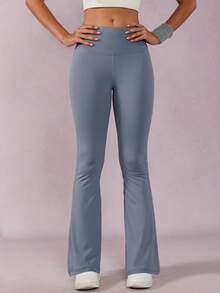 NcmRyu 1 Stück Modische, minimalistische nahtlose elastische Sporthose für Damen, einfarbige, lässige, vielseitige formende und hebende Bootcut Sporthose, geeignet für Yoga, Tanz, Fitness, Lauftights