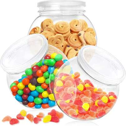 10pcs 350ml Clear Plastic Candy Jars With Lids, Wide Mouth Cookie Storage Containers For Kitchen Countertop, Suitable For Storing Candies, Jelly Beans, Cookies And Snacks