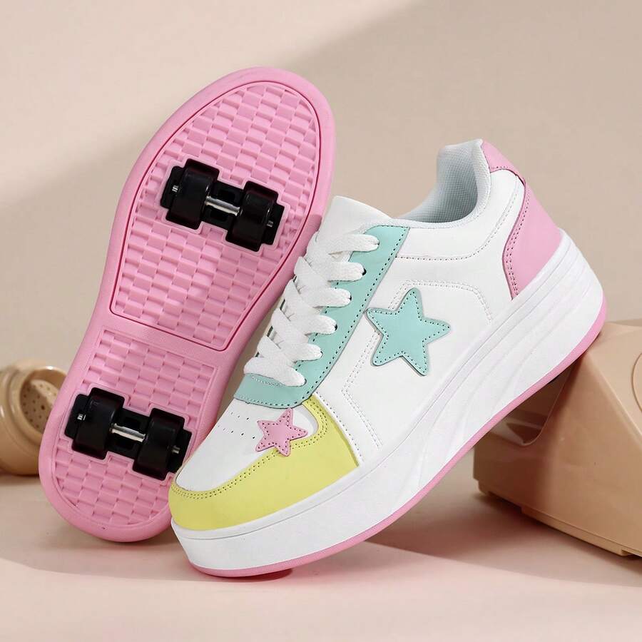 Adjustable 4-Wheel Roller Skates For Teenage Girls, Detachable Multifunctional Inline Skates, Lace-Up Casual Sports Shoes For All Seasons