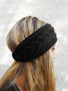 2pcs/1pc European & American Velvet Lined Knitted Headband With Twisted Bow, Sports Headwrap Ear Warmer Hairband - Solid Color - View 5