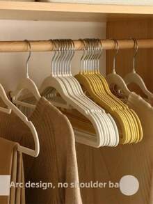 1pc/10pcs/20pcs White, Pink, Black, Gray Plush Clothes Hangers For Home Use, No Trace, Anti-Shoulder Corner, Anti-Slip, Can't Lift Bags, Clothes Drying Support, Organizer, Dry And Wet Dual-Use (Slight Color Difference Defects Do Not Affect Use)