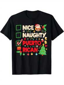 Christmas Puerto Rican Tee Christmas Puerto Rican T-Shirt Cotton Nice Naughty Design Black Gift For Men Women Dad Mom Friends Men Size S-3XL - 黑色 - 查看 1