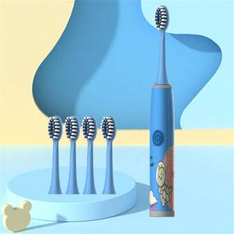 Children's Electric Toothbrush, Model W8 - 6 Color Options (Space Series With 5 Brush Heads), Suitable For Boys & Girls Aged 3-15, Soft Bristles, IPX7 Waterproof, Whitening, Automatic Electric Toothbrush With One-Button Start (Batteries Not Included)