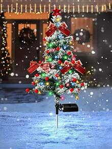 Solar Powered Bowknot Christmas Tree Stake Light - DIY Bow/String Lights/Bells, Independent Solar Panel, Solar Powered Outdoor Christmas Tree Lighting, Yard Decor, Multi-Color LED, Solar Stake, Suitable For Pathways, Patios, Walkways, Lawns, Yards, Christmas Decor (Cute Style), Mood Lighting, Garden Lights, Outdoor Waterproof IP65 Christmas Decor Fairy Lights, Mini Christmas Tree, Christmas Decor Gift, Best Gift For Couple, Best Gift For Christmas Decoration!