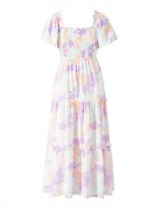 Parent-Child Summer Casual A-Line Dress Short Sleeve Square Neck Tie Dye Print Dress