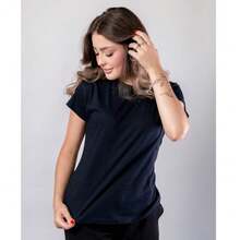 Kit 2 Women's Blouses Baby Look Basic T-Shirt 100% Premium Cotton Plain T-Shirt Traditional High Summer - 黑色卡其色 - 查看 4