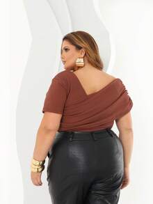 Plus Size Asymmetrical Blouse - Rỉ Nâu - Xem 4