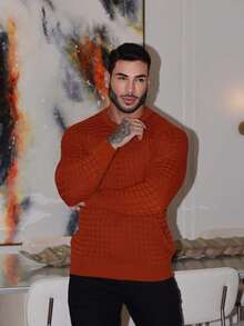 Men's Striped Knitted Sweater Blouse - Màu Cam cháy - Xem 1