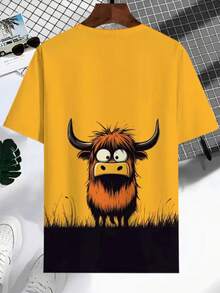 Herren Große Größen Gelbes Kurzarm T-Shirt, verspieltes Cartoon Monster Design Rundhals, 3D Digital Bedruckt