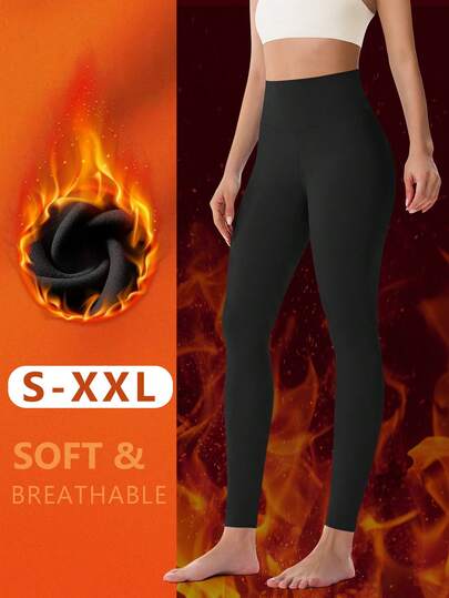 MEIYATING 1pc Women's Warm Thermal Lined Trousers, Slim Fit Thermal Leggings For Winter