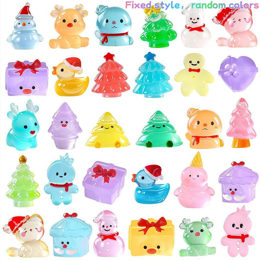 40 Pcs Mini Christmas Luminous Figurines, Christmas Resin Miniatures Glow In The Dark Tiny Figures To Hide Small Snowman Figures For Party Favors Bag Fillers Garden