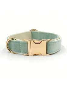 New INS Style Soft Velvet Zinc Alloy Buckle Pet Collar, Suitable For Large, Medium And Small Pets, Soft & Comfortable Velvet, Zinc Alloy Buckle Plated In Gold, More Sturdy Than Plastic Buckle, Easy To Tighten And Quick Release (Due To Fabric Batch Difference, Color May Vary Slightly, Random Delivery) - Mint Green - View 3