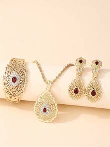 三件套女士时尚首饰套装：项链、耳环、手链，中东复古镂空设计，适合新娘、婚礼、派对、节日活动、女士节日礼物、日常佩戴及情人节配饰 - 彩色 - 查看 5